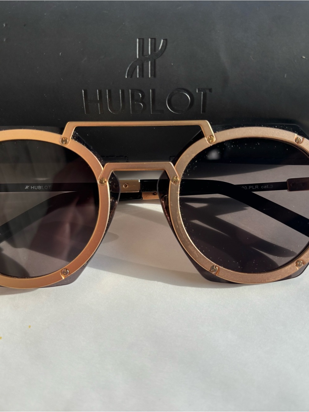 Hublot Gold Round Metal Sunglasses with Black Lenses - Picture 2 of 7
